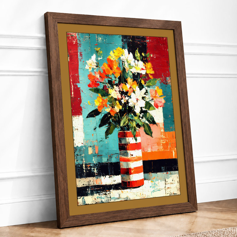 Flowers and Geometry Eclectic 1 Piece Single Picture Frame Wall Art, A4 - 29.7 x 21.0 cm, Walnut