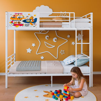 Lit superposé en métal pour adultes et enfants, convertible en 2 lits simples séparés, cadre de lit superposé robuste avec garde-corps et échelle pleine grandeur, sans sommier tapissier, blanc