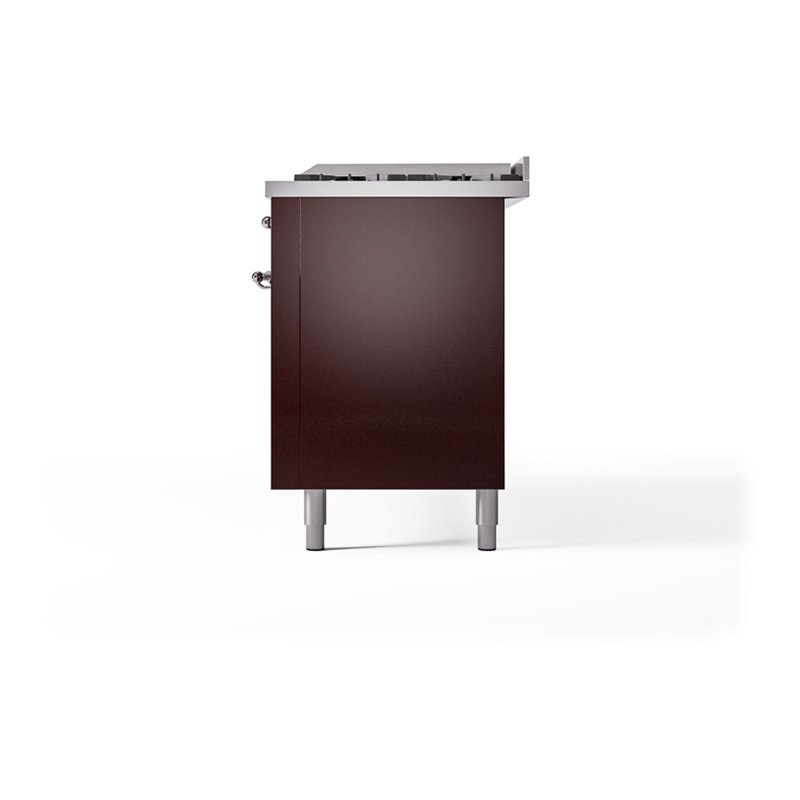 ILVE Nostalgie II Noblesse 60 in Dual Fuel Range, 9 Burner, Griddle, Liquid Propane, Burgundy/Chrome