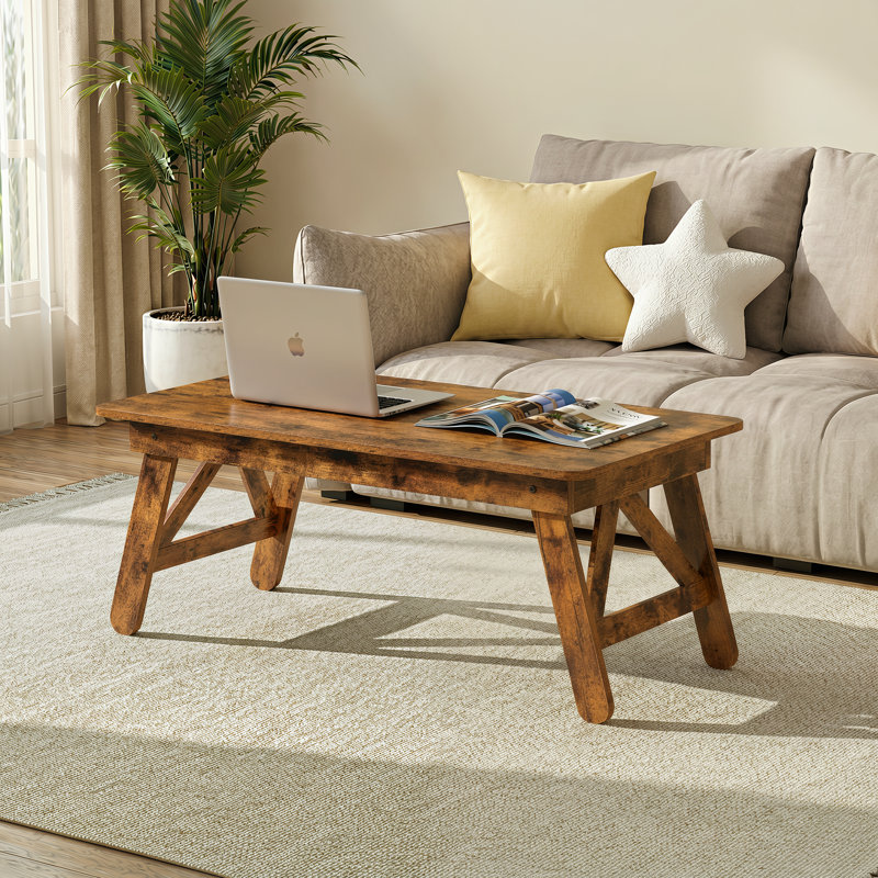 Table basse pliante Industrial Farmhouse, table basse portative sans assemblage avec structure triangulaire stable, petite table pliante compacte pour le salon, la chambre à coucher et les petits appartements