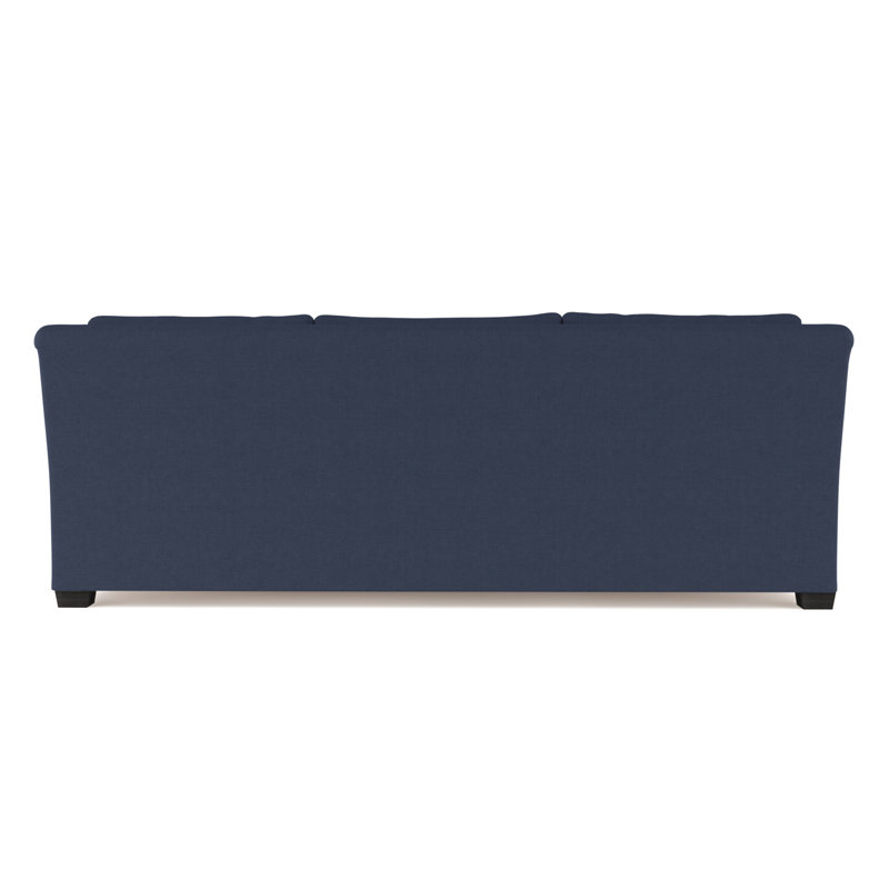 Thompson Rolled Slope-Arm Sofa, Box Weave Linen Blue Print, 32" H x 108" W x 46" D, Ebony