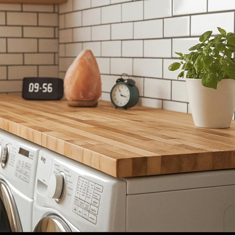 Dessus de laveuse et sécheuse en bois: comptoir de salle de lavage sur mesure fabriqué à la main pour s'adapter au châtaignier anglais de 60 po x 32 po