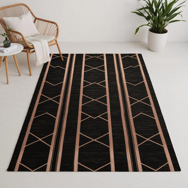 Trellis Black Indoor and Outdoor Area Rug, Rectangle 9' x 12'