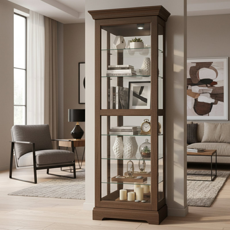 Martindale Solid Wood Lighted Curio Cabinet, Brown