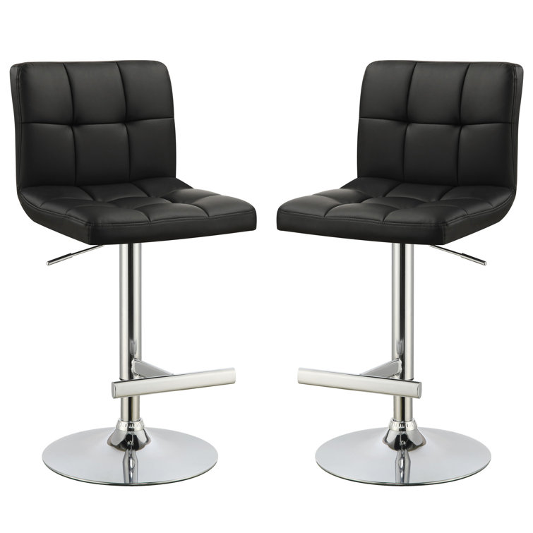 Square Pattern Adjustable Height Swivel Bar Stool, Set Of 2