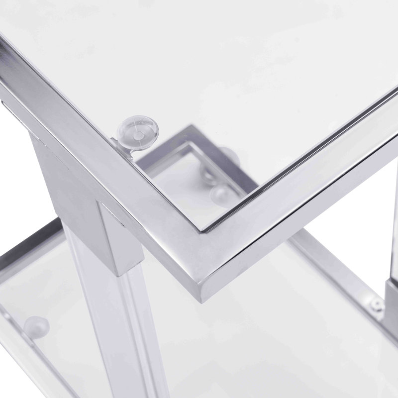 Chrome Glass Side Table, Acrylic End Table, Glass Top C Shape Square Table With Metal Base For Living Room