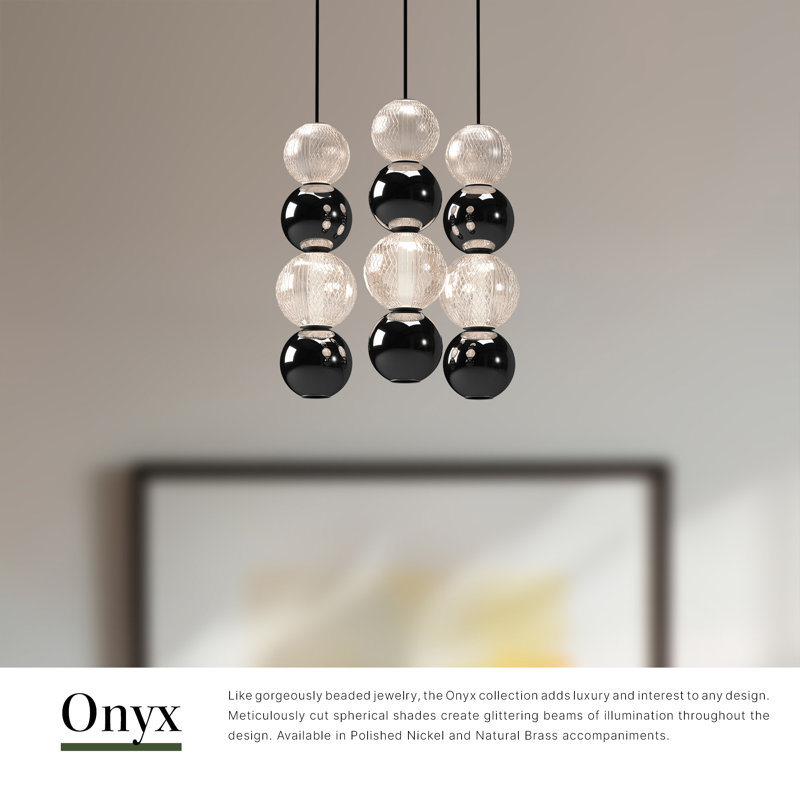 Onyx 12 - Light LED Pendant, Natural Brass
