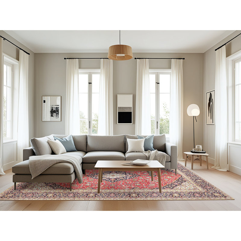 Tapis décoratif rouge/beige à motif oriental keyaan, Rectangle 8 pi x 12 pi