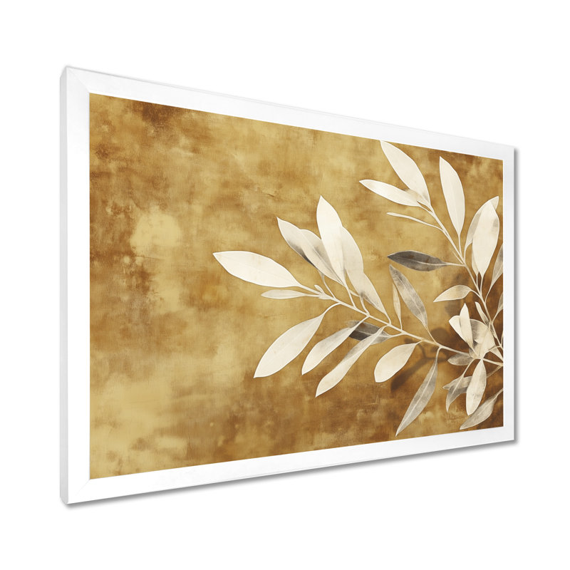 Rameau d'olivier en sépia I - Photogramme botanique encadré, 34" H x 44" W, White Picture Framed