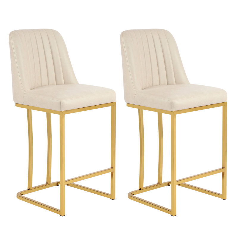 Branchville Upholstered Counter Stool with Metal Frame, Beige