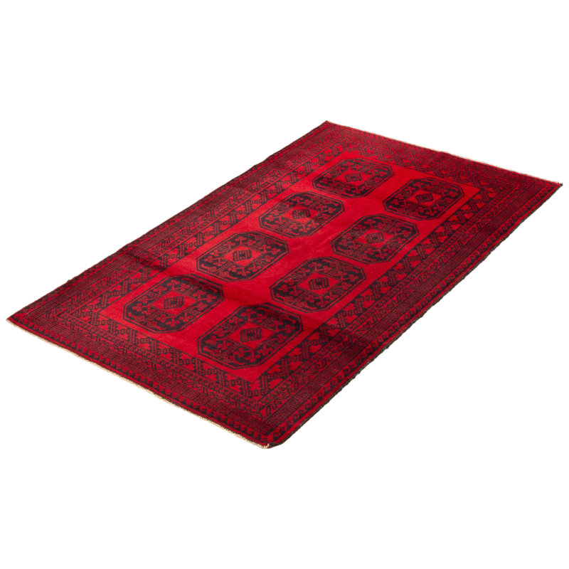 Tapis rouge noué à la main 3 pi 11 po x 6 pi 3 po Teimani
