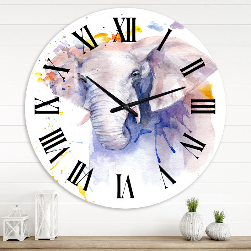 Portrait d'un éléphant en fleurs - Horloge murale de ferme, Surdimensionné