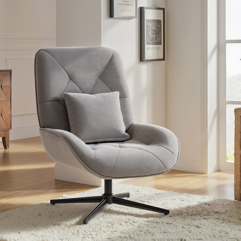 Upholstered Swivel Armchair, Light Grey
