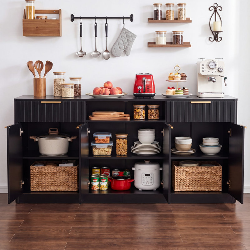 Buffet 67 po à 6 portes et 2 tiroirs, Noir
