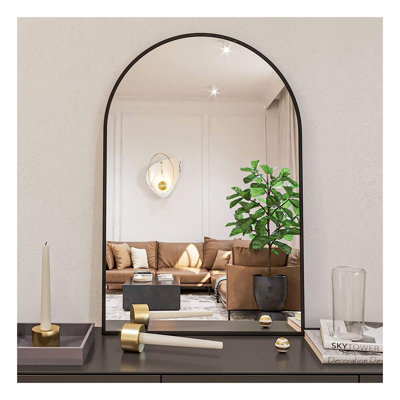 Miroir de salle de bain arqué en métal noir 20 po x 30 po - Miroir mural décoratif moderne avec verre incassable pour meuble-lavabo