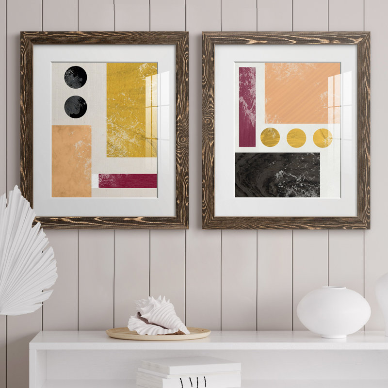 Essie Abstract I - Ensemble de 2 reproductions d'art, H 24 po x l 36 po x P 1,5 po, Papier, cadre noyer, Blanc