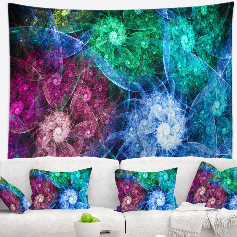 Tapisserie abstraite multicolore à fleurs exotiques vives, H 78 po x l 92 po