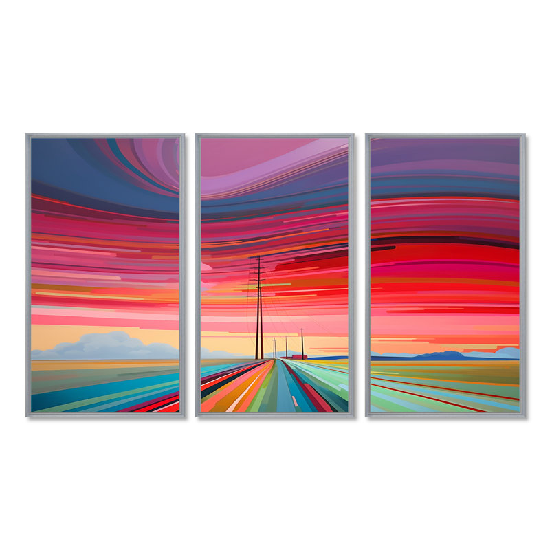 Griffey - Ensemble de décoration murale paysage abstrait, Encadrement argenté, H 32 po x l 48 po x P 1 po