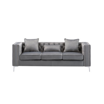 Lorreto 86"W Gray Velvet Sofa