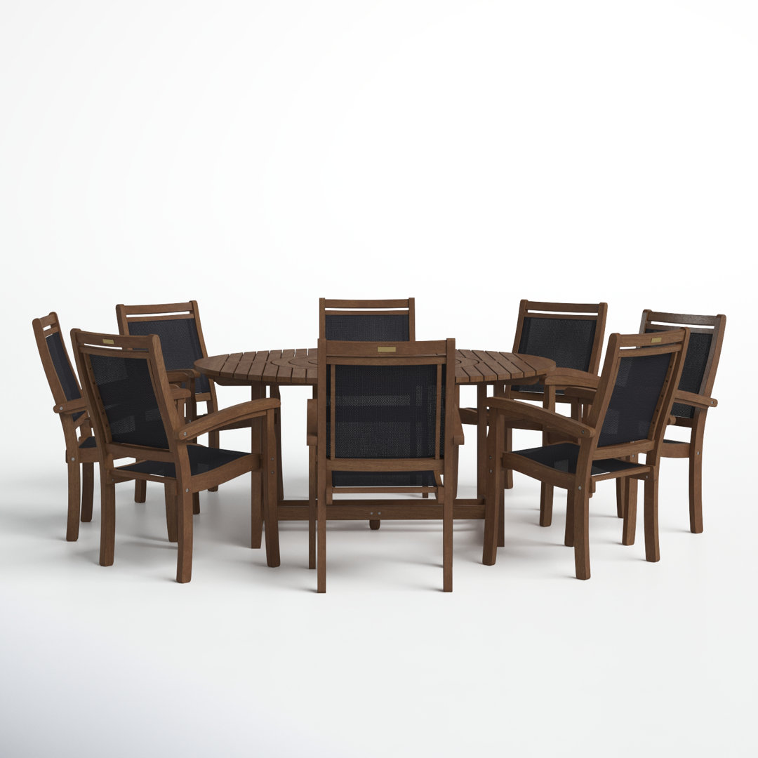 Fleur 8 - Person Wood Patio Dining Set with Round Table Birch Lane™