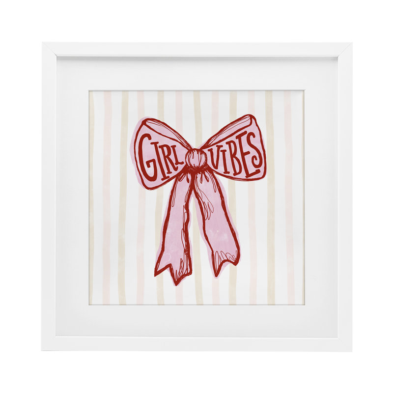 «Girl Vibes Pink Bow», reproduction sous verre encadrée, conception par Connie Summers, H 16 po x l 16 po, Cadre blanc côtier