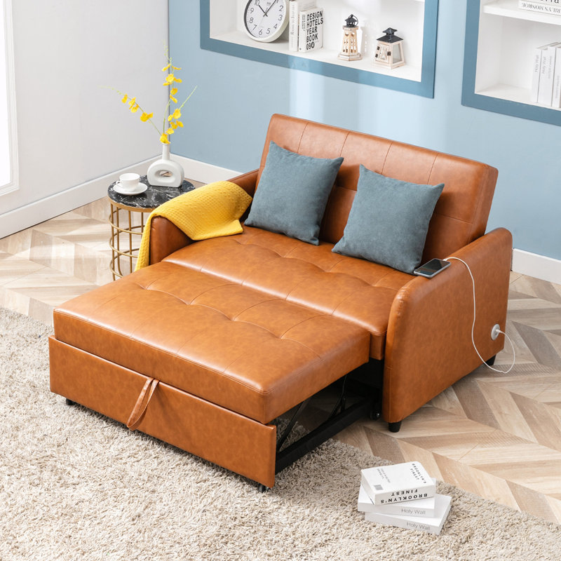 51.5'' Faux Leather Sofa, Brown Pu Faux Leather, 35"H x 43.3"W x 33.8"D