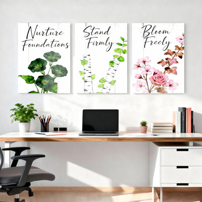 «Botanical Inspirational Quotes», reproduction d'art sur toile, aquarelle et impression d'arbre (ensemble de 3) pour le salon, la chambre à coucher ou le bureau