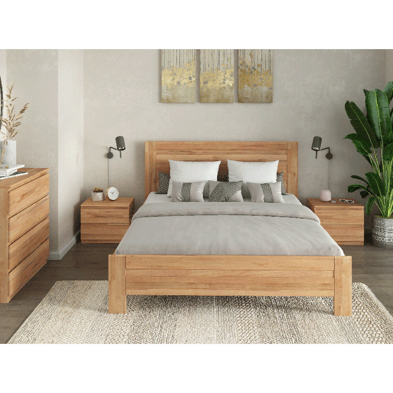Lit en bois naturel Hydie Eco - sans produits chimiques - fini huilé frotté à la main, Grand, Naturel