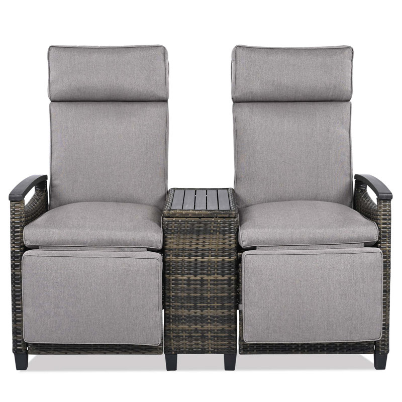 Ensemble de chaise longue d'extérieur en osier à dossier réglable, Gris, Gris clair