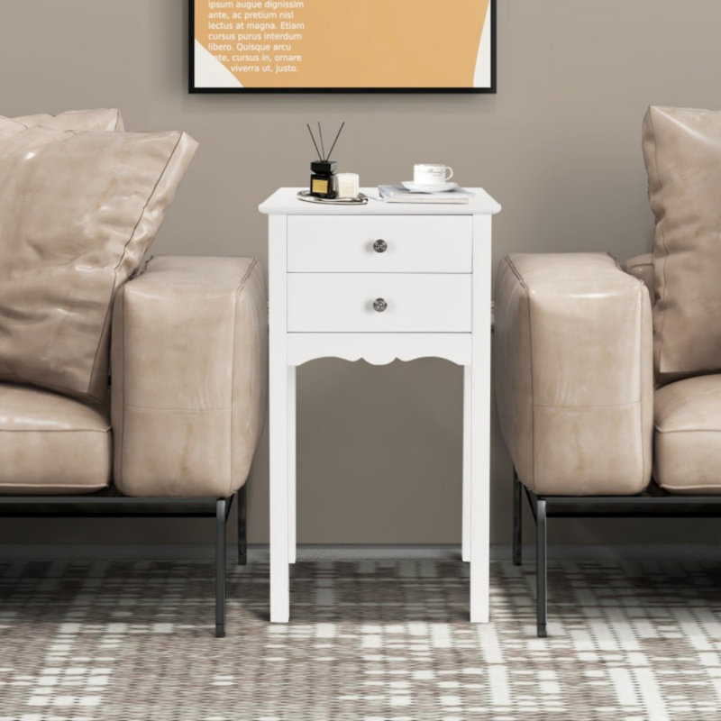 Table de bout pratique et robuste avec 2 tiroirs de rangement, White