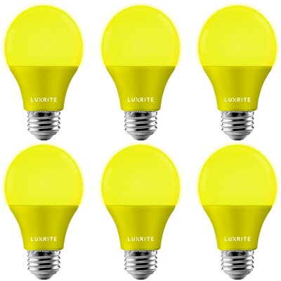 Luxrite A19 LED Yellow Light Bulbs 60W Equivalent Non-Dimmable UL Listed E26 Base Indoor Outdoor Holiday Event Home Lighting (6 Pack) -  LR21490-6PK