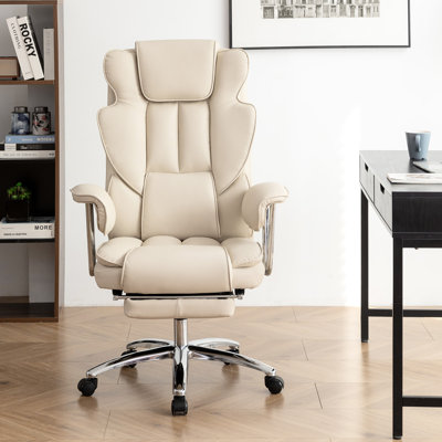 Grand et grand siège de bureau beige, capacité de 500 lb, inclinable en cuir ergonomique avec repose-pieds pour la chaise de la maison - beige ordinateur