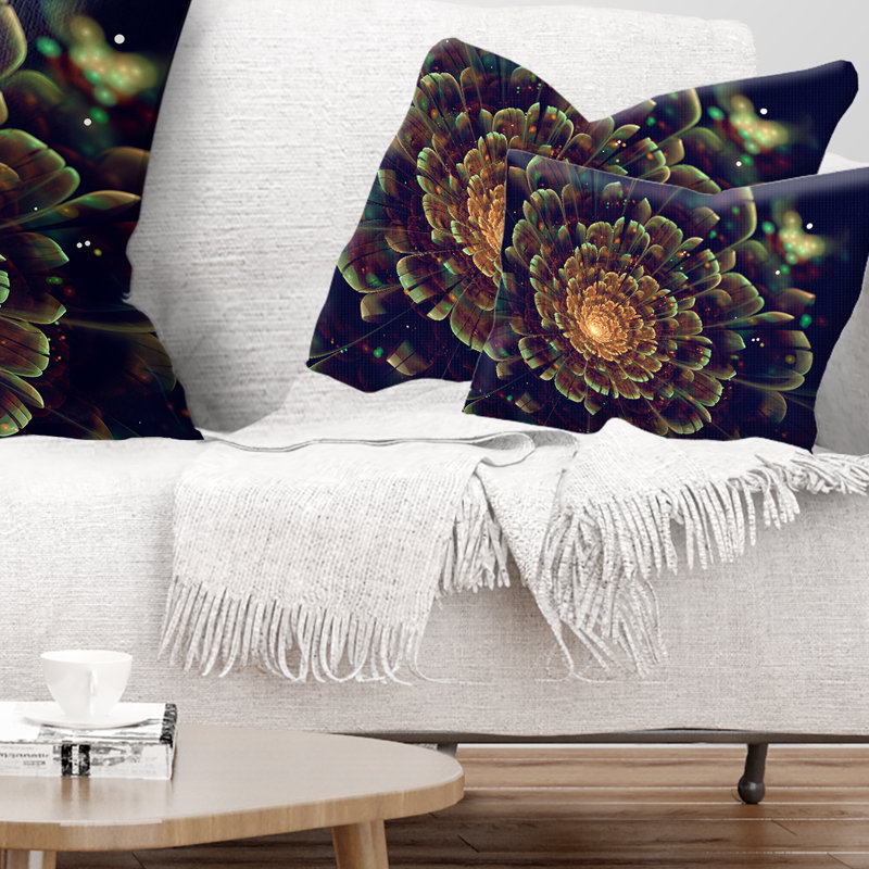 Coussin décoratif fleur orange métallique fractal - imprimé floral