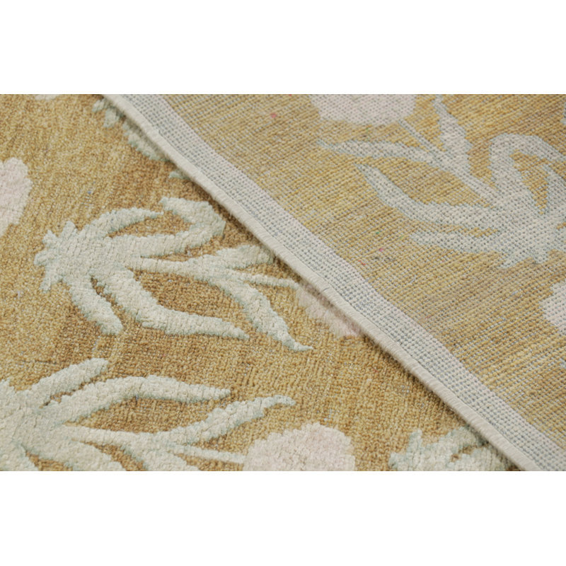 Rug & Kilim’S Block Print Rug Design With Pink And Green Floral Patterns