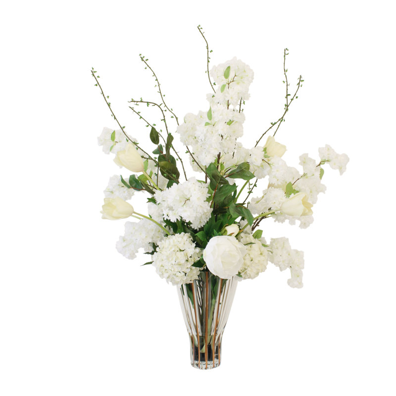 Waterlook (R) Cream White Garden Mix In Fluted Glass Vase