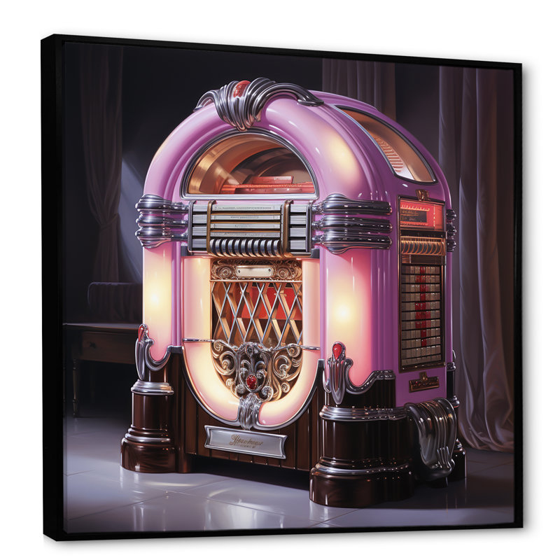 Vintage Jukeboxes Neon Grooves 5 - Jukeboxes, art mural, H 30 po x l 30 po x P 1,5 po, Cadre flottant noir