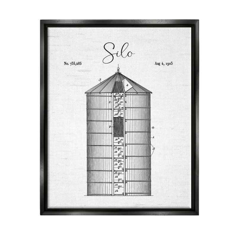 Schéma détaillé du silo, "Rustic Countryside Farm Structure", art mural par lettres et lignes, L 25 po x H 31 po