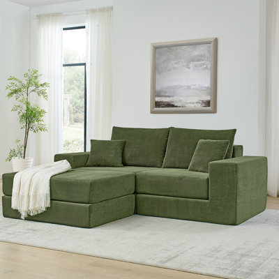 Canapé modulaire modulaire en nuage, canapé rembourré moderne en L avec repose-pieds amovible, canapé-lit à assise profonde avec coussins décoratifs pour salon, appartement, petit espace, vert