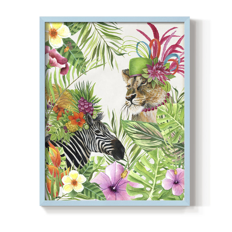 Jungle Royale II, reproduction encadrée - bois massif, Bleu, H 21 po x l 17 po