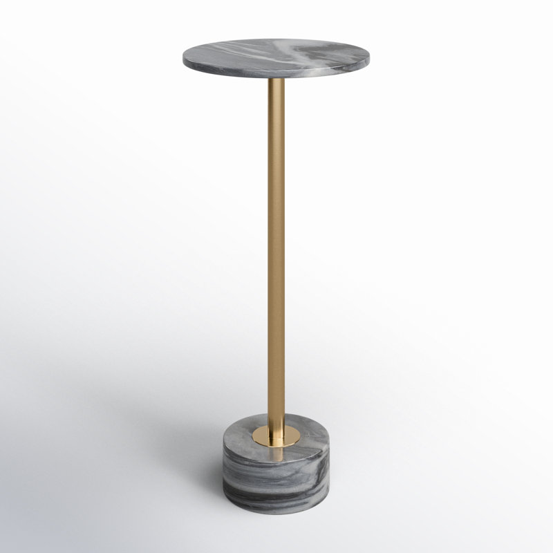 24"H Metal Side Accent Table with Marble Top and Rounded Base, Gray/Gold