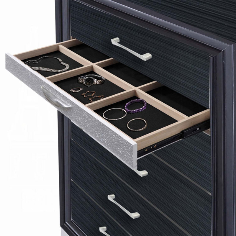 Commode 5 tiroirs Naima, finition noire