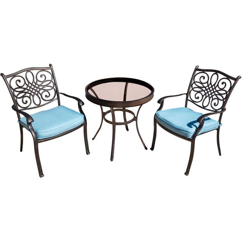 Carleton 2 - Person Patio Dining Set with Round Table, Ocean Blue