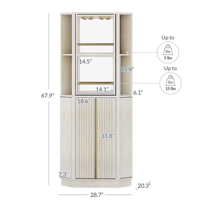 White Sand 68" Corner Bar Cabinet with Rotating Wine Rack