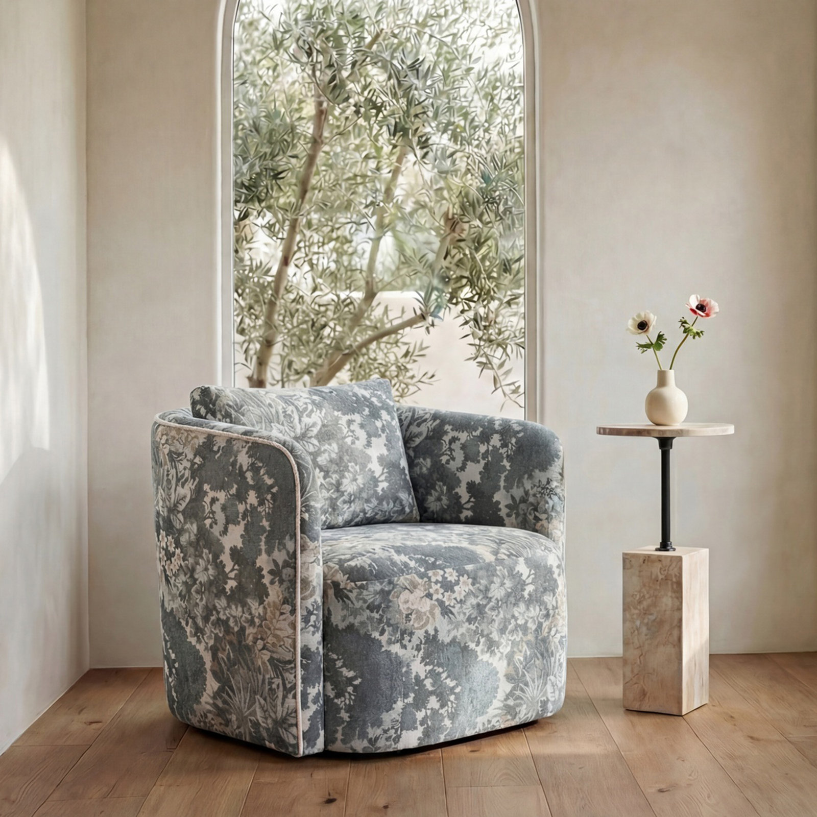 Alexy Swivel Armchair, Blue Tapestry