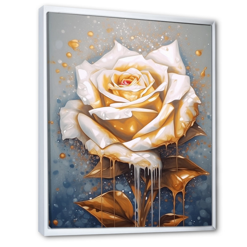 Crème or rose rêverie, H 32 po x l 24 po x P 1 po, Cadre flottant blanc
