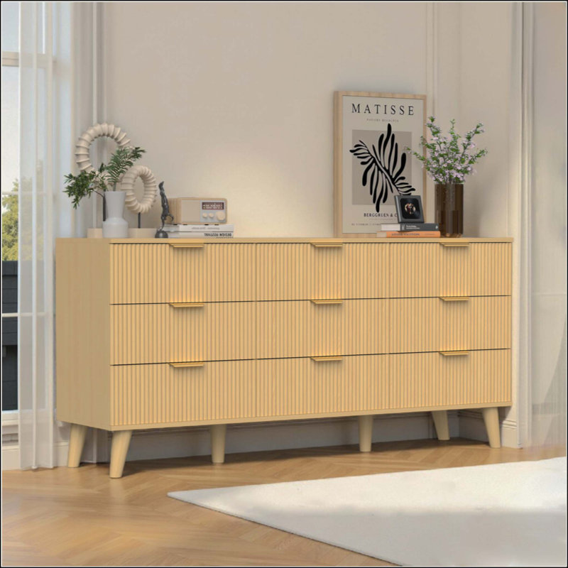Commode 9 tiroirs pour chambre à coucher, commode en bois cannelée pour chambre d'enfant, chambre de bébé, entrée