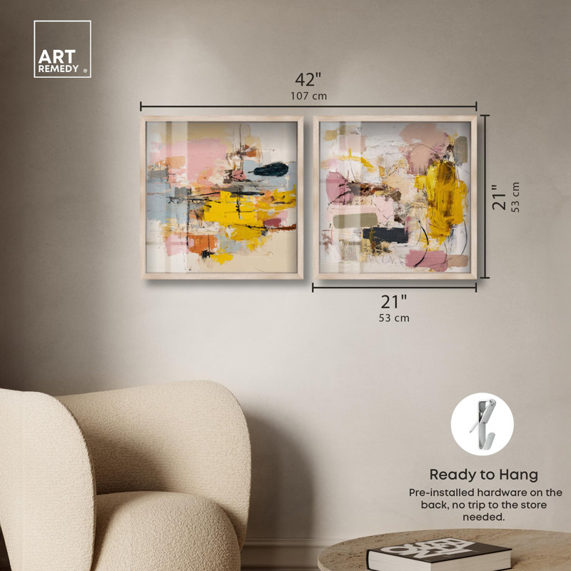 Expressive Canvas Duo Shadowbox Print Beige Wall Decor Set by Art Remedy, Black Frame, 12 x 12, 21" H x 21" W, Cadre blond