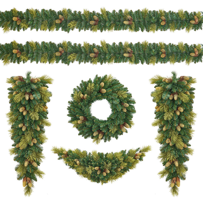 Ensemble de 6 pièces, guirlande de Noël, couronne, guirlandes pour décorations des Fêtes