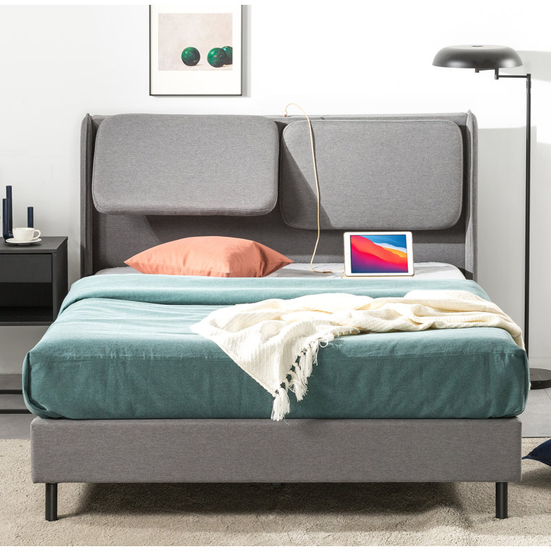 Upholstered Wingback Bed, King, Gray