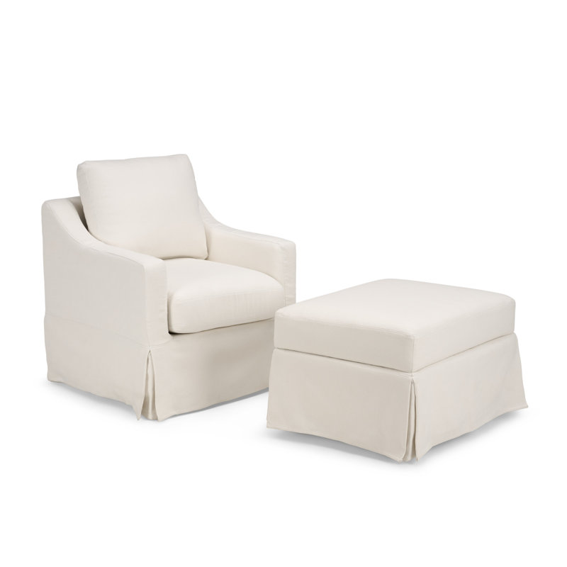 Fauteuil d'appoint pivotant et repose-pieds de rangement avec housses, Ivoire ivoire